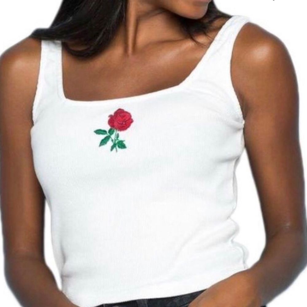 Brandy Melville white tank top with rose detail